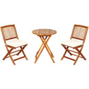 3PCS Patio Folding Wooden Bistro Set Cushioned Chair -White