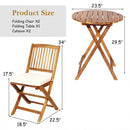 3PCS Patio Folding Wooden Bistro Set Cushioned Chair -White