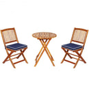 3PCS Patio Folding Wooden Bistro Set Cushioned Chair -Navy