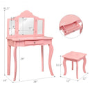 Kids Makeup Dressing Mirror Vanity Table Stool Set-Pink