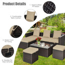 5-Piece Rattan Patio Furniture Set Adjustable Sofa Cushioned Ottoman
