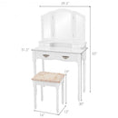 Simple Vanity Set with Tri-Folding Mirror Drawers and Storage Shelf-White