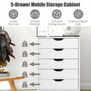5 Drawer Mobile Lateral Filing Storage Home Office Floor Cabinet with Wheels-White