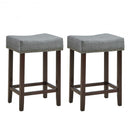 2 pcs Nailhead Saddle Bar Stools with Fabric Seat & Wood Legs-Gray