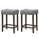 2 pcs Nailhead Saddle Bar Stools with Fabric Seat & Wood Legs-Gray