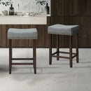 2 pcs Nailhead Saddle Bar Stools with Fabric Seat & Wood Legs-Gray