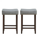 2 pcs Nailhead Saddle Bar Stools with Fabric Seat & Wood Legs-Gray