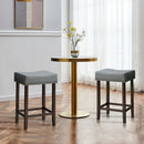 2 pcs Nailhead Saddle Bar Stools with Fabric Seat & Wood Legs-Gray