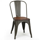 18 Inch Height Set of 4 Stackable Style Metal Wood Dining Chair-Gun