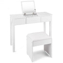 Black - White Vanity Makeup Dressing Table Writing Desk Set with Flip Top Mirror and Cushioned Stool-White