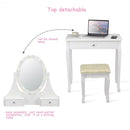 3 Drawers Lighted Mirror Vanity Dressing Table Stool Set-White