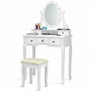 5 Drawers Vanity Table Stool Set with 12-LED Bulbs-White
