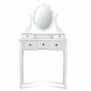 5 Drawers Vanity Table Stool Set with 12-LED Bulbs-White