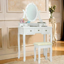 5 Drawers Vanity Table Stool Set with 12-LED Bulbs-White
