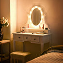 5 Drawers Vanity Table Stool Set with 12-LED Bulbs-White