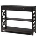 Console Table 3-Tier with Drawer and Storage Shelves-Espresso