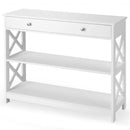 Console Table 3-Tier with Drawer and Storage Shelves-White
