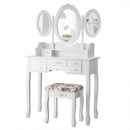 7 Drawer Tri-Folding Mirror Dressing Vanity Makeup Set-White