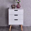 White Wood Side End Table Nightstand W-3 Drawers Mid-Century Accent