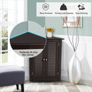 Bathroom Corner Storage Freestanding Floor Cabinet with Shutter Door-Brown