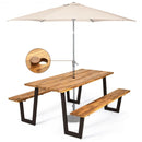 70 Inch Dining Table Set with Seats and Umbrella Hole