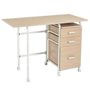 Folding Computer Laptop Desk Wheeled Home Office Furniture-Natural