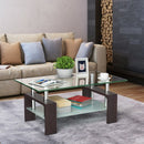 Rectangular Tempered Glass Coffee Table with Shelf-Brown