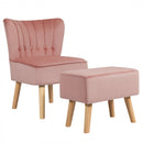Leisure Chair and Ottoman Thick Padded Tufted Sofa Set-Pink