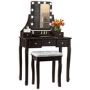Vanity Dressing Table Set with 10 Dimmable Bulbs and Cushioned Stool-Brown