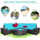 6Pcs Rattan Furniture Cushioned Sofa Set-Turquoise