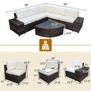 6Pcs Rattan Furniture Cushioned Sofa Set-White