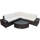 6Pcs Rattan Furniture Cushioned Sofa Set-White