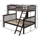 Twin over Full Bunk Bed Rubber Wood Convertible with Ladder Guardrail-Espresso
