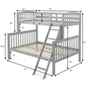 Twin over Full Bunk Bed Rubber Wood Convertible with Ladder Guardrail-Gray