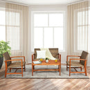 4PCS Acacia Wood Outdoor Patio Rattan Furniture Set