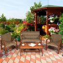 4PCS Acacia Wood Outdoor Patio Rattan Furniture Set