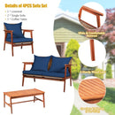 4 Piece  Acacia Wood Patio Rattan Furniture Set-Navy