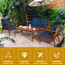 4 Piece  Acacia Wood Patio Rattan Furniture Set-Navy