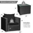 3 Pieces Patio wicker Furniture Set with Cushion-Black