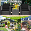 3 Pieces Patio wicker Furniture Set with Cushion-Black