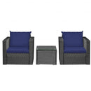 3 Pieces Patio Wicker Furniture Set with Cushion-Navy