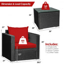 3 Pieces Patio wicker Furniture Set with Cushion-Red