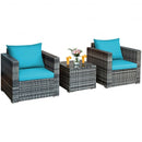 3 Pieces Patio Rattan Furniture Bistro Sofa Set with Cushioned-Turquoise