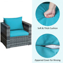 3 Pieces Patio Rattan Furniture Bistro Sofa Set with Cushioned-Turquoise