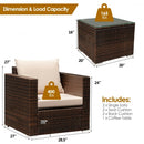 3 Pcs Patio Conversation Rattan Furniture Set with Cushion