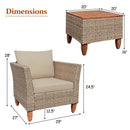 3 Pcs Outdoor Patio Rattan Furniture Set Wooden Table Top Cushioned Sofa