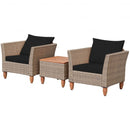 3 Pieces Patio Rattan Bistro Furniture Set-Black