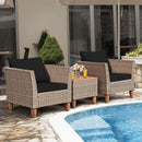 3 Pieces Patio Rattan Bistro Furniture Set-Black