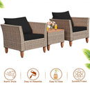 3 Pieces Patio Rattan Bistro Furniture Set-Black