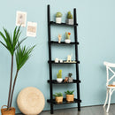 5-Tier Wall-leaning Ladder Shelf  Display Rack for Plants and Books-Black